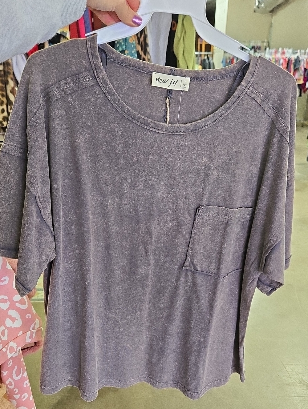 Women's Washed Purple Short Sleeve Pocket Top - Picture 1 of 1